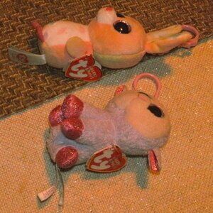 2 ~ Ty Basket Beanie Key Clip Plush Toys Easter Bunny Swirls & Lamb Lilli w/Tags